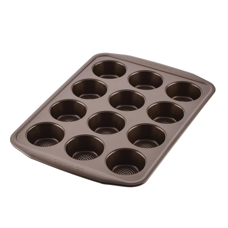 Circulon Nonstick Bakeware 12-Cup Muffin Tin, Brown, Steel - Image 1